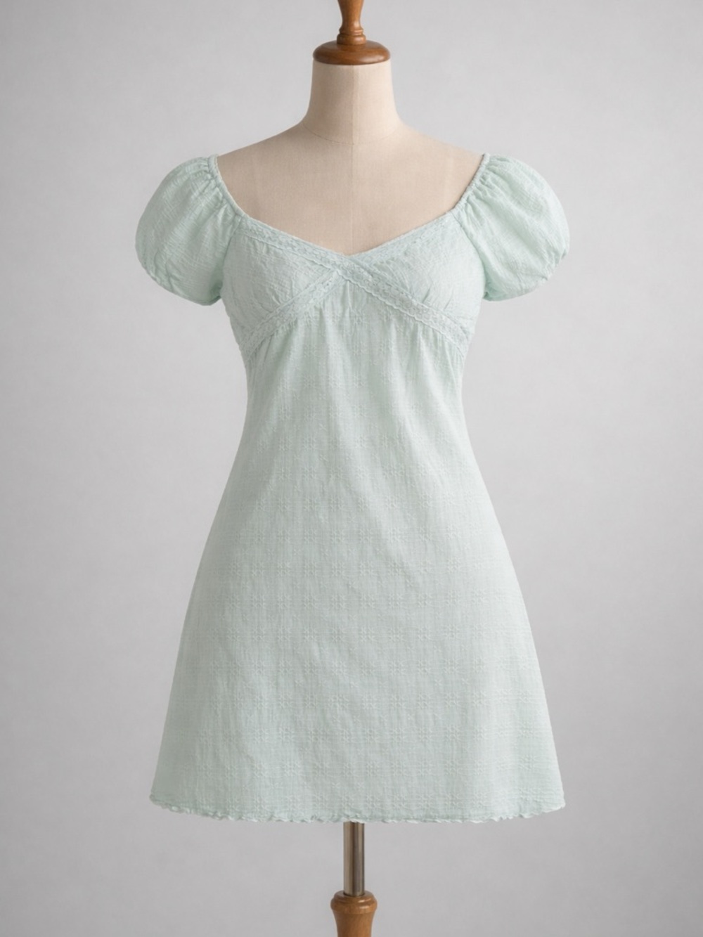 Light Mint Puff Sleeve Mini Dress